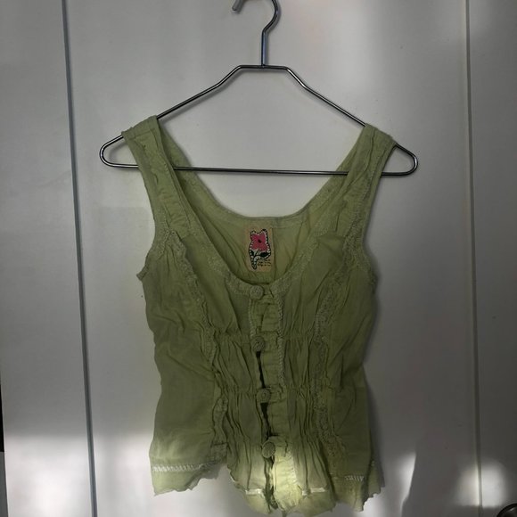 Free People Vintage Faded Green Lace Tank Cami - Picture 1 of 9